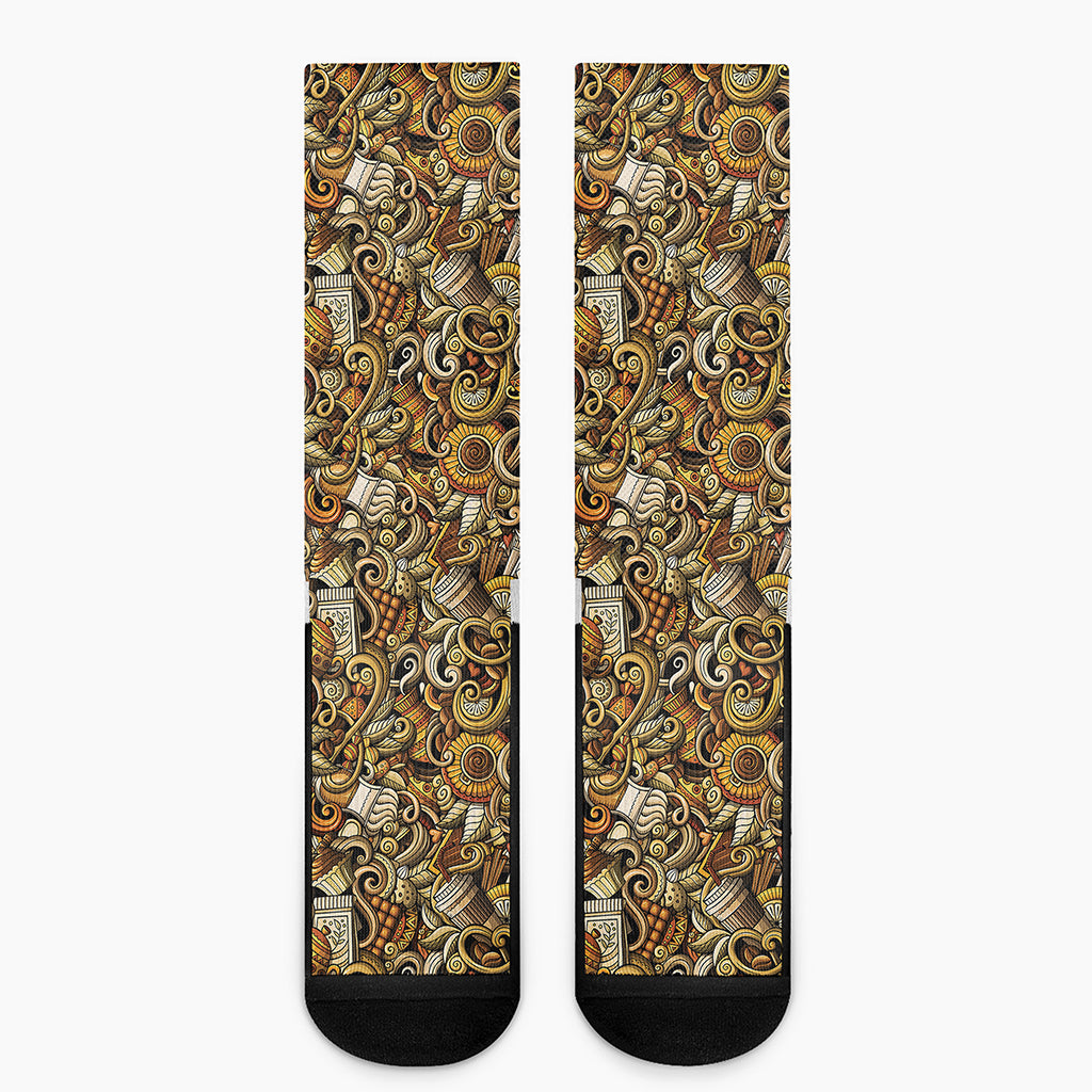 Coffee Drawing Pattern Print Crew Socks