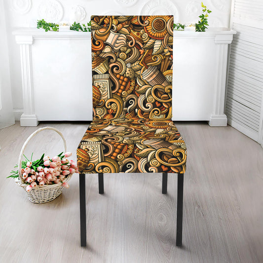 Coffee Drawing Pattern Print Dining Chair Slipcover