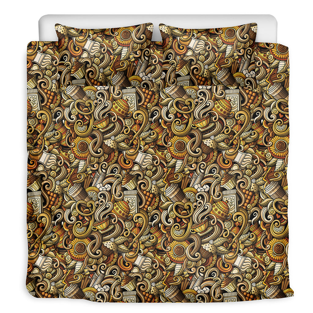 Coffee Drawing Pattern Print Duvet Cover Bedding Set