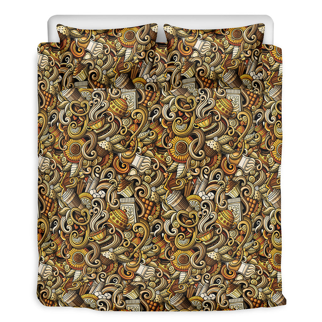 Coffee Drawing Pattern Print Duvet Cover Bedding Set