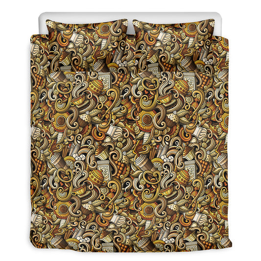 Coffee Drawing Pattern Print Duvet Cover Bedding Set