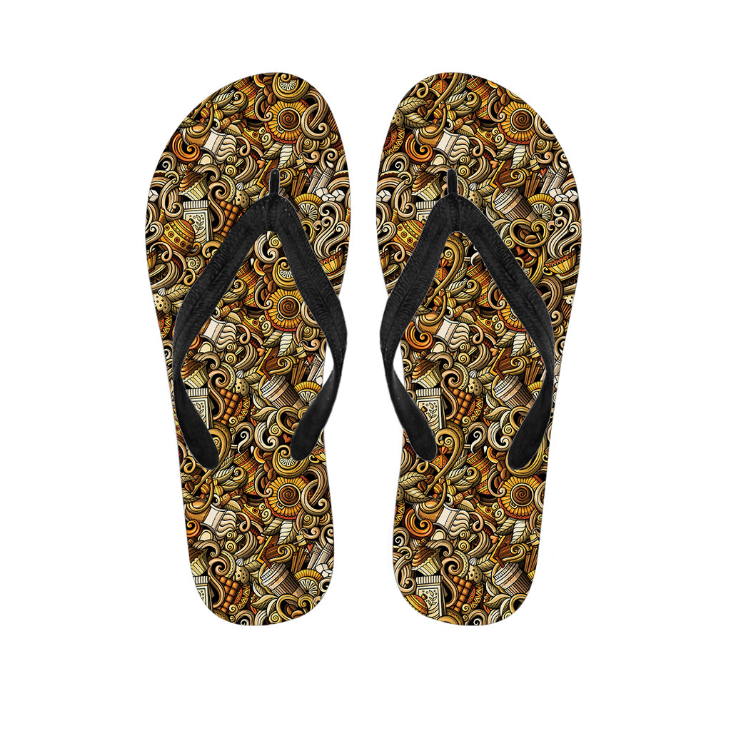 Coffee Drawing Pattern Print Flip Flops