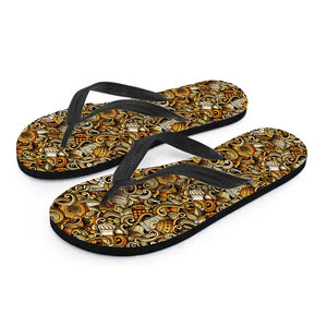 Coffee Drawing Pattern Print Flip Flops