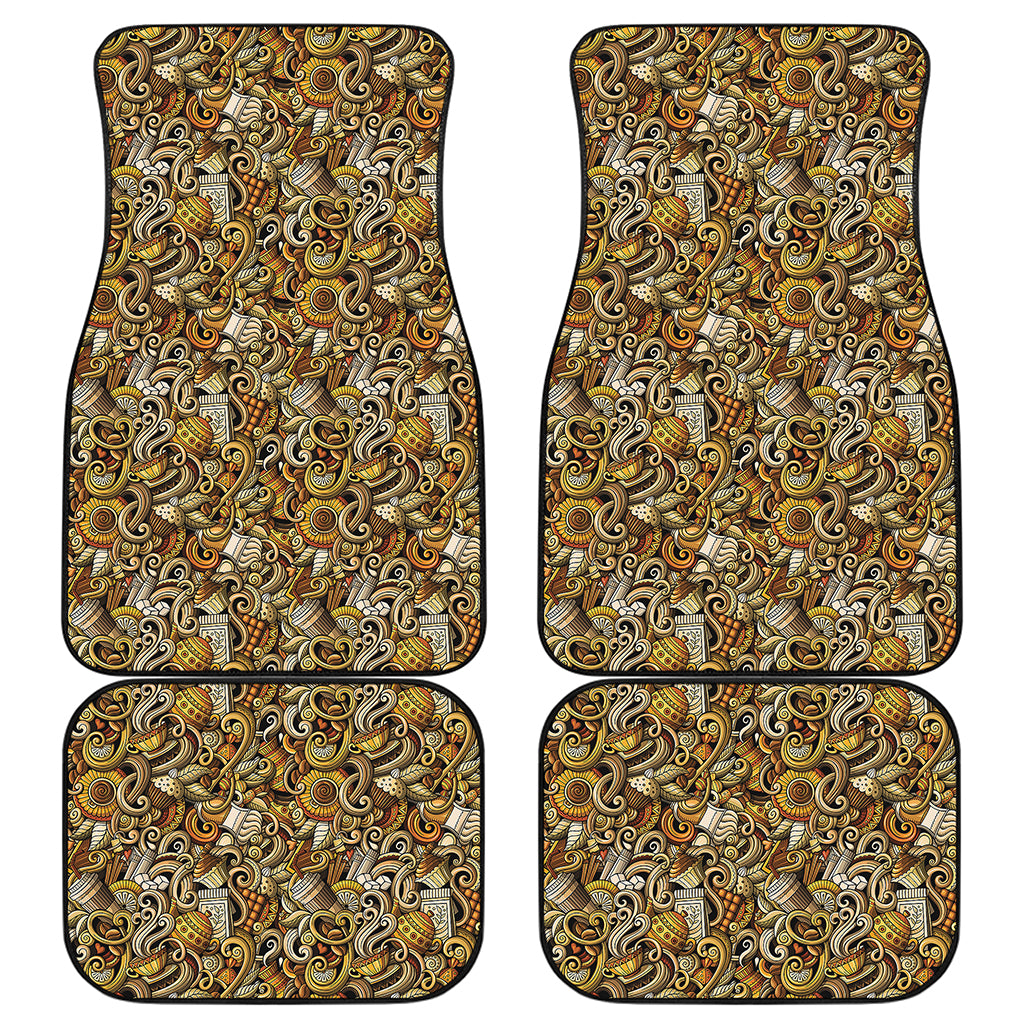 Coffee Drawing Pattern Print Front and Back Car Floor Mats