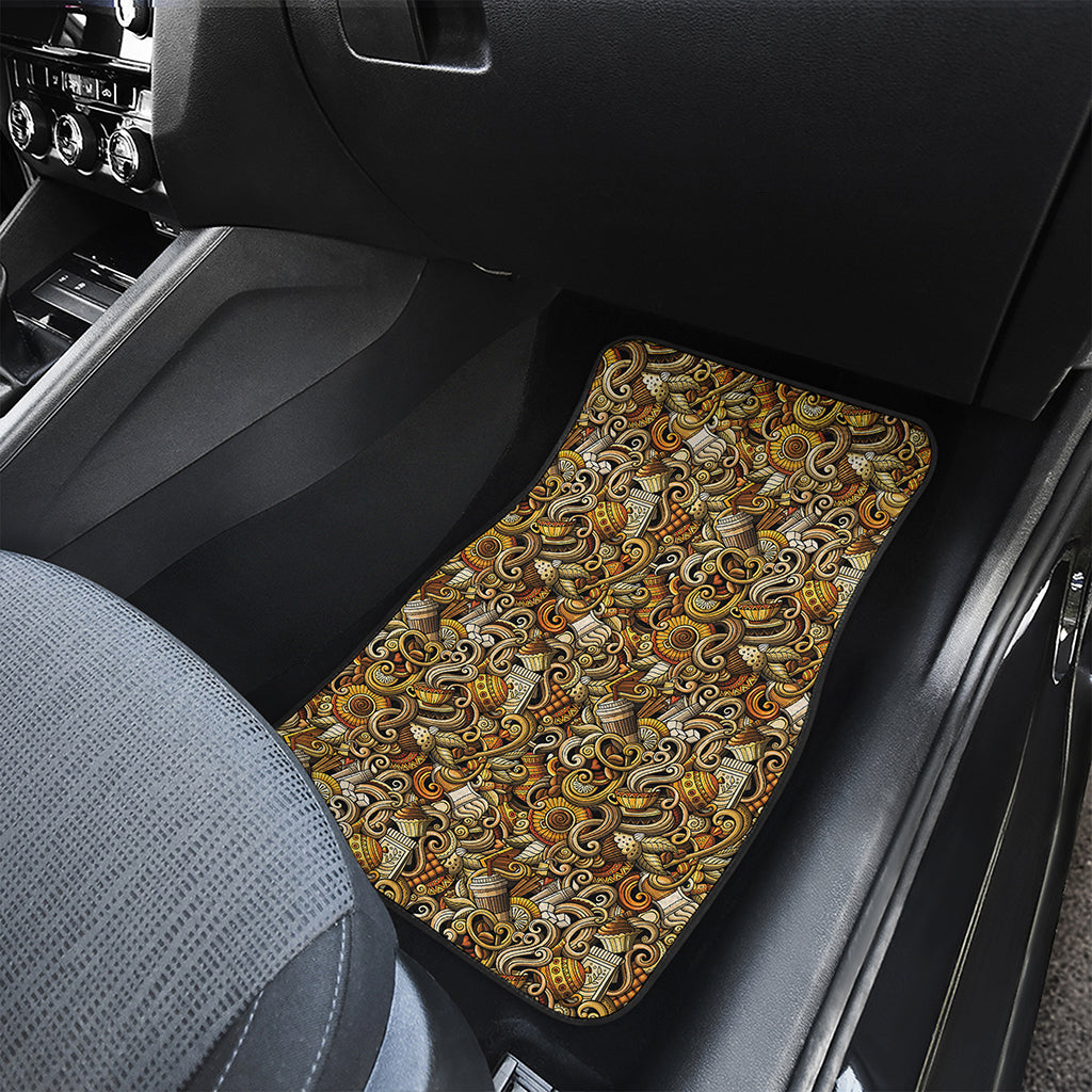 Coffee Drawing Pattern Print Front and Back Car Floor Mats