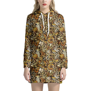 Coffee Drawing Pattern Print Hoodie Dress