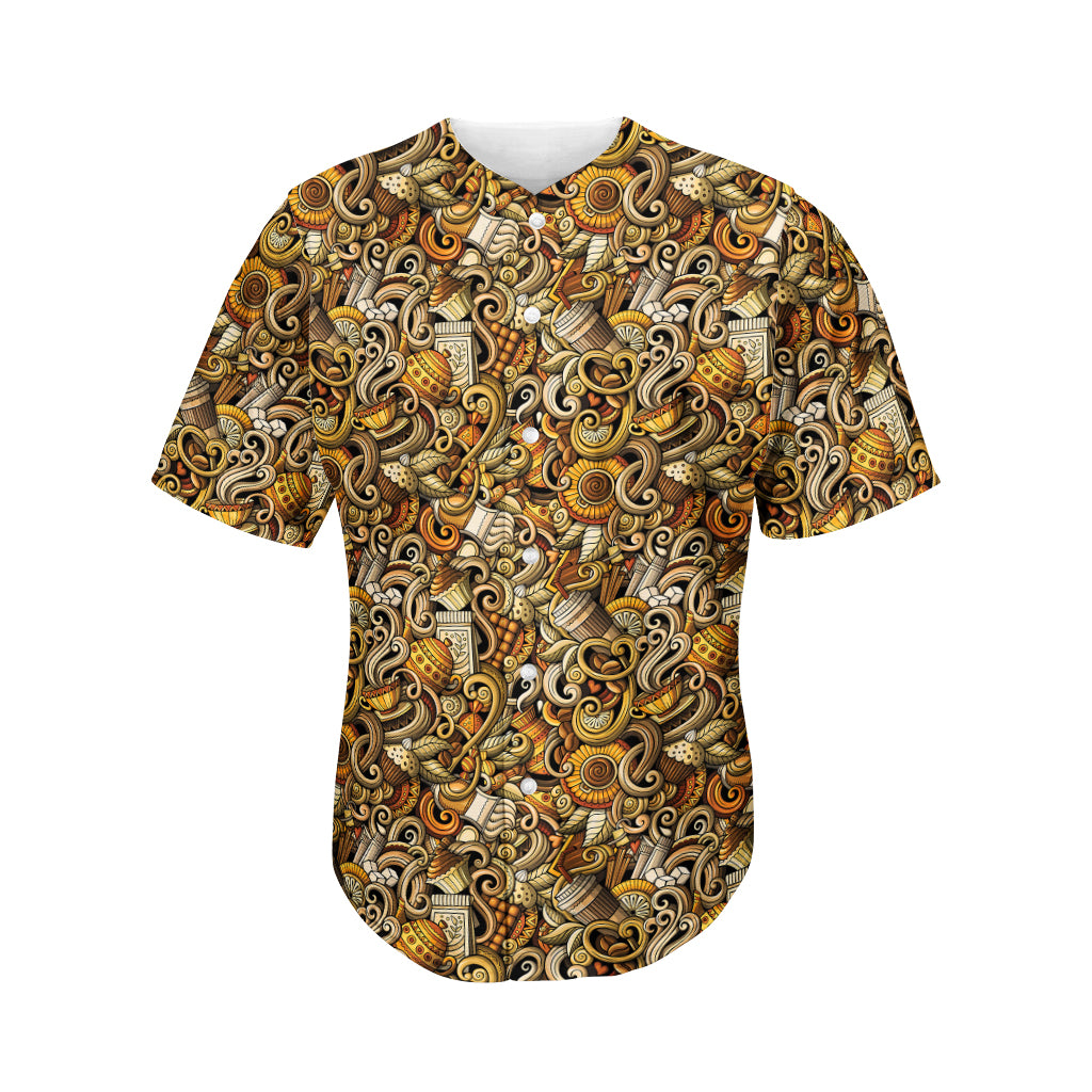 Coffee Drawing Pattern Print Men's Baseball Jersey