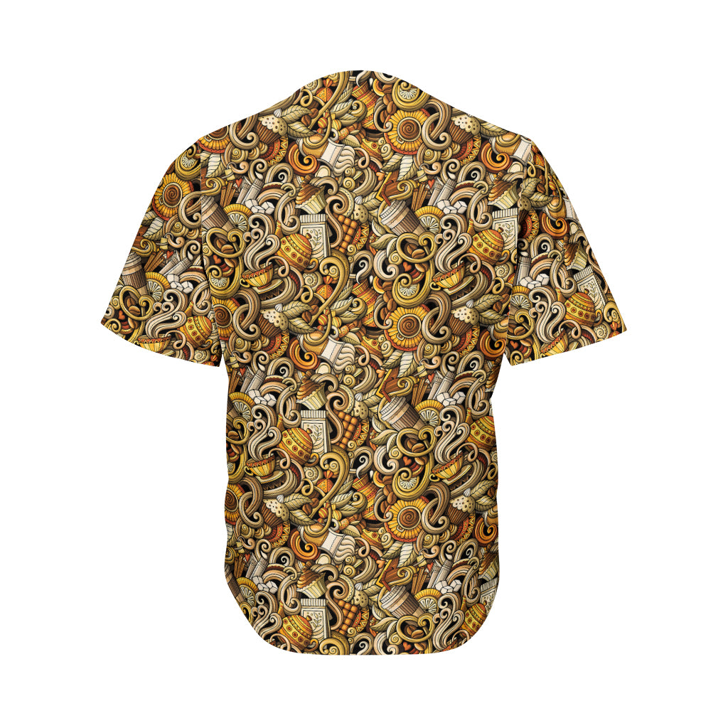 Coffee Drawing Pattern Print Men's Baseball Jersey