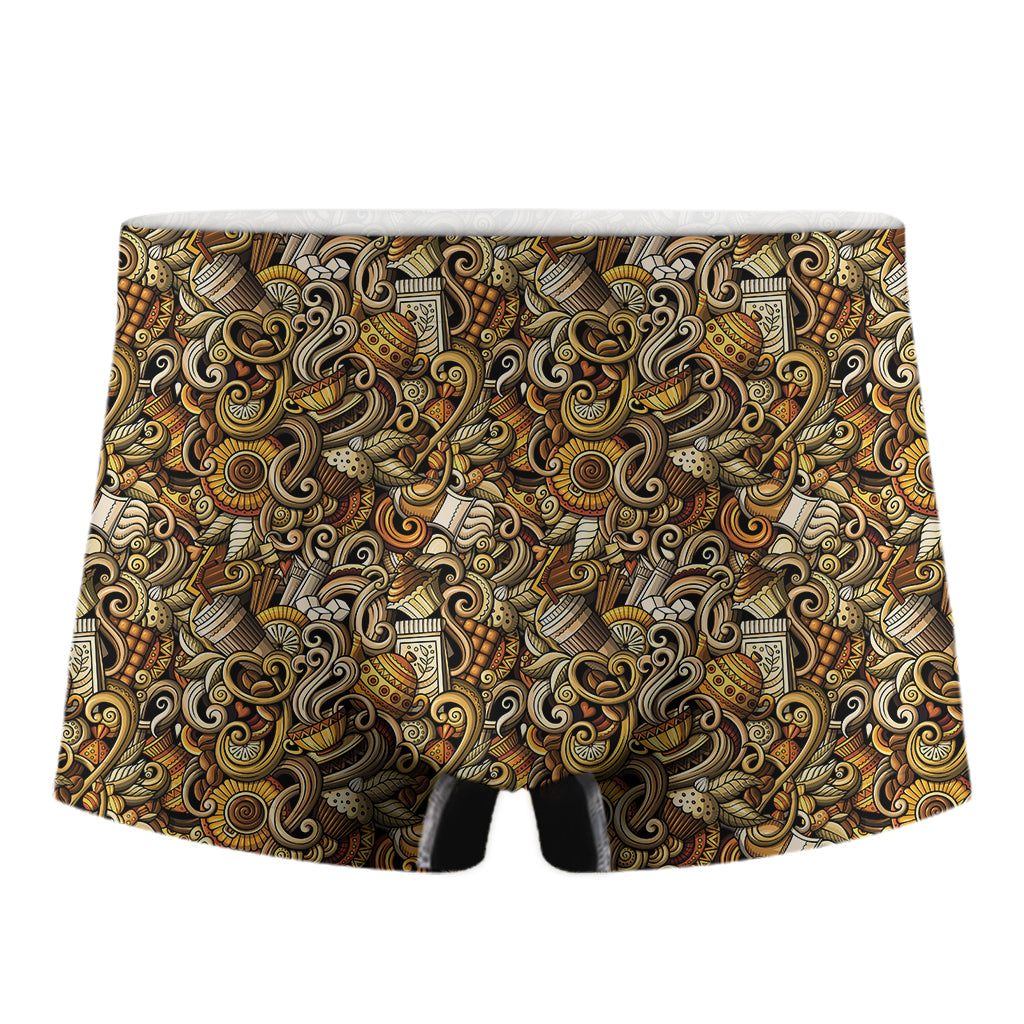 Coffee Drawing Pattern Print Men's Boxer Briefs