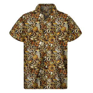 Coffee Drawing Pattern Print Men's Short Sleeve Shirt