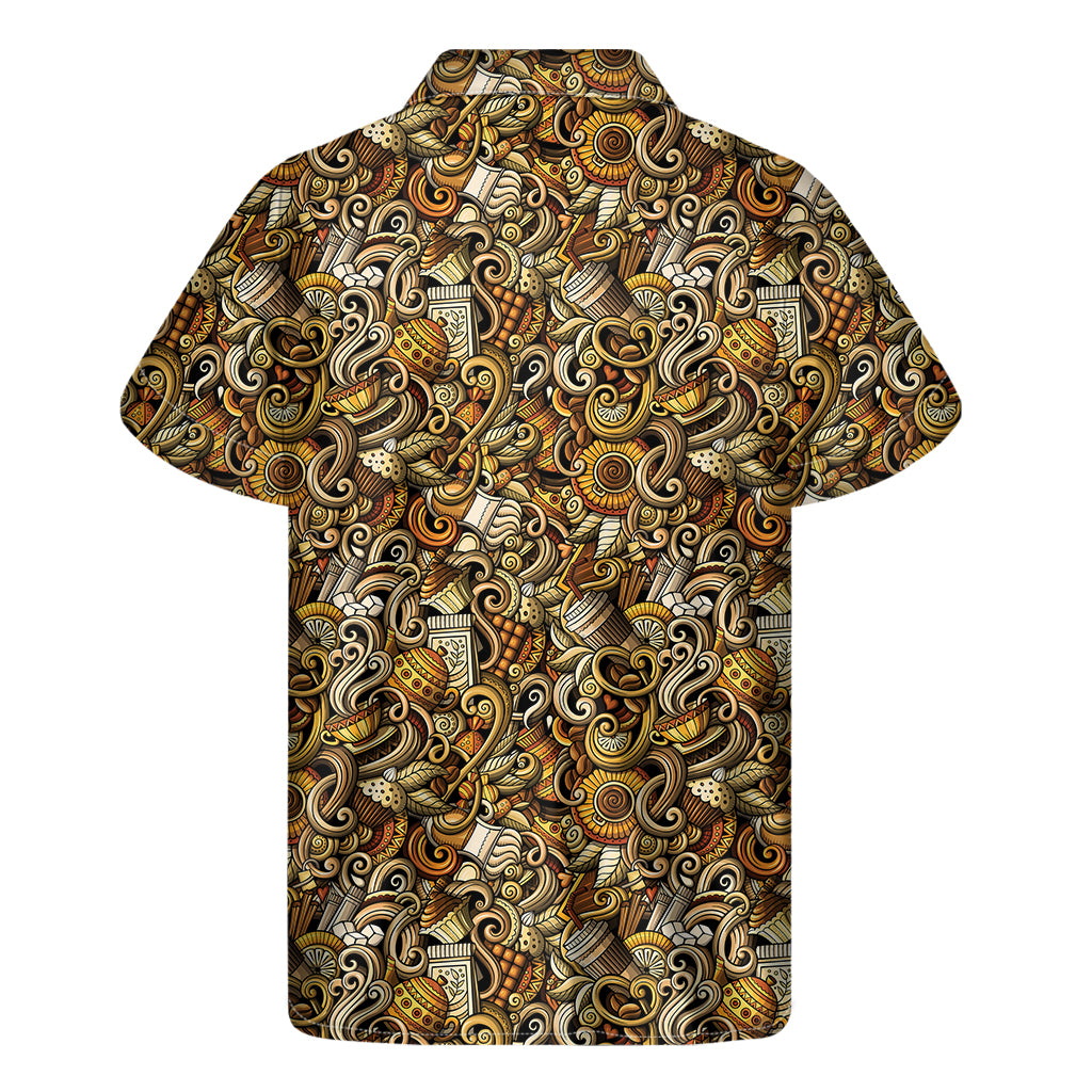 Coffee Drawing Pattern Print Men's Short Sleeve Shirt