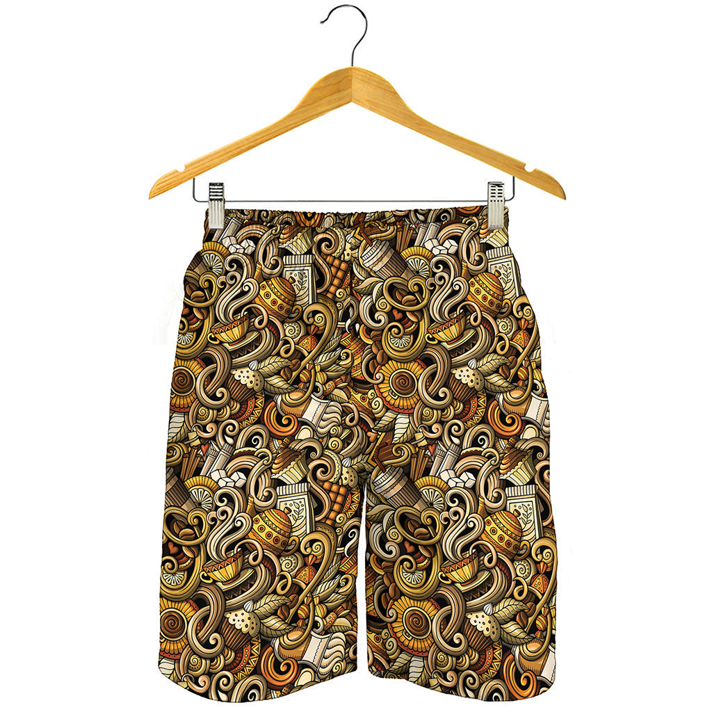 Coffee Drawing Pattern Print Men's Shorts