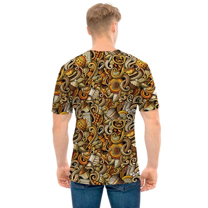 Coffee Drawing Pattern Print Men's T-Shirt