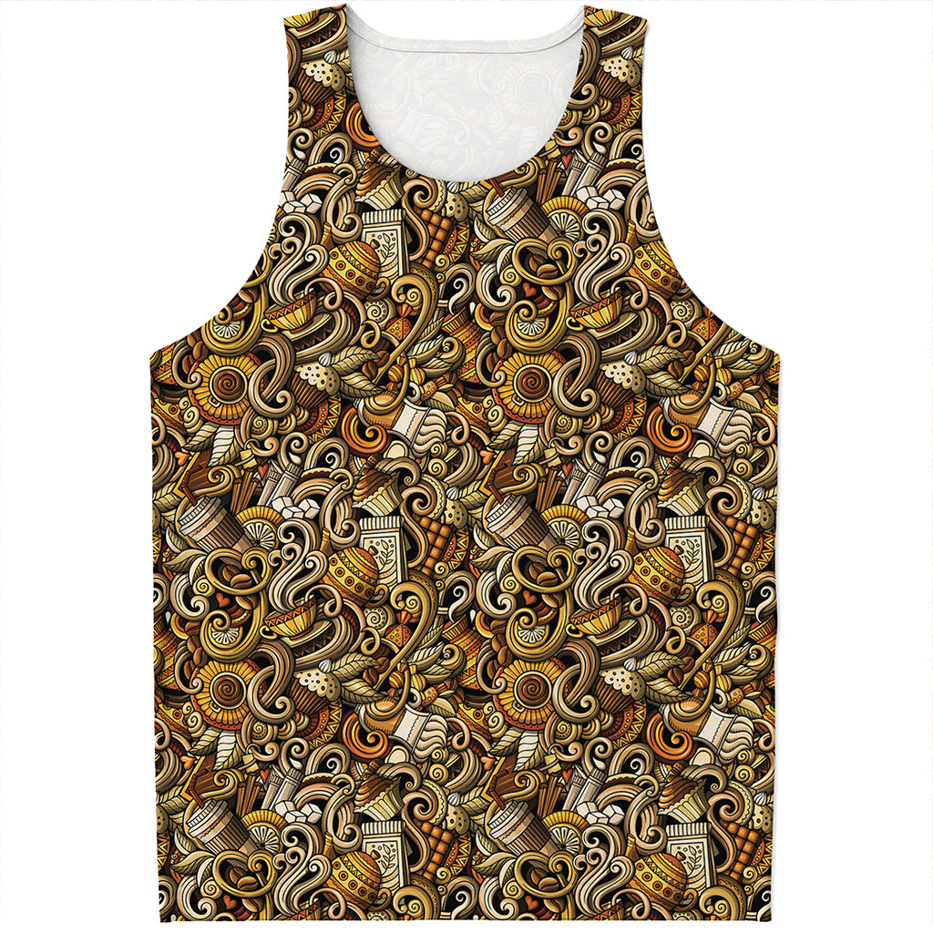 Coffee Drawing Pattern Print Men's Tank Top