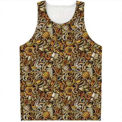 Coffee Drawing Pattern Print Men's Tank Top