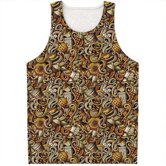 Coffee Drawing Pattern Print Men's Tank Top