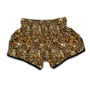 Coffee Drawing Pattern Print Muay Thai Boxing Shorts