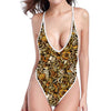 Coffee Drawing Pattern Print One Piece High Cut Swimsuit