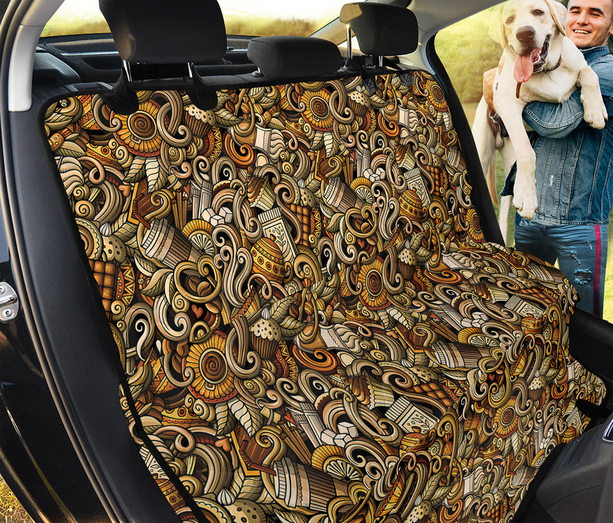 Coffee Drawing Pattern Print Pet Car Back Seat Cover