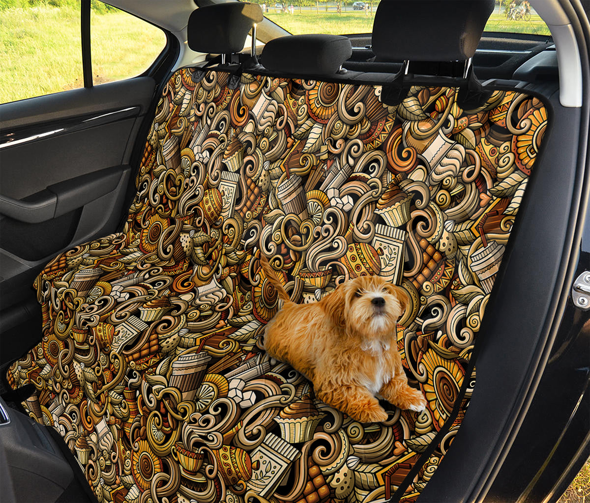 Coffee Drawing Pattern Print Pet Car Back Seat Cover