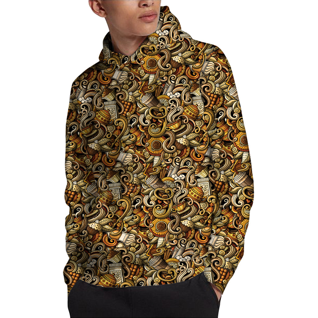 Coffee Drawing Pattern Print Pullover Hoodie