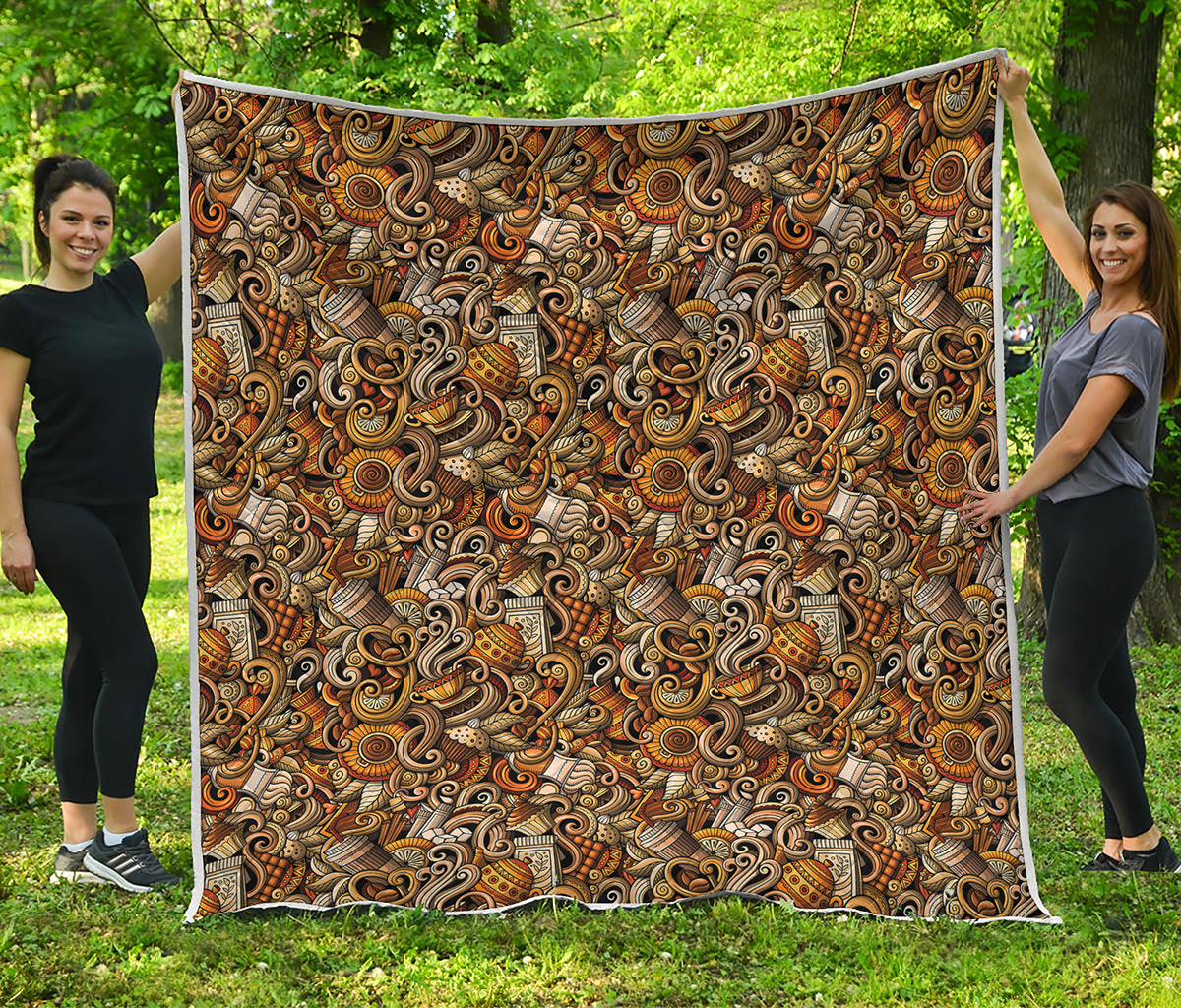 Coffee Drawing Pattern Print Quilt