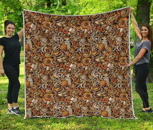 Coffee Drawing Pattern Print Quilt