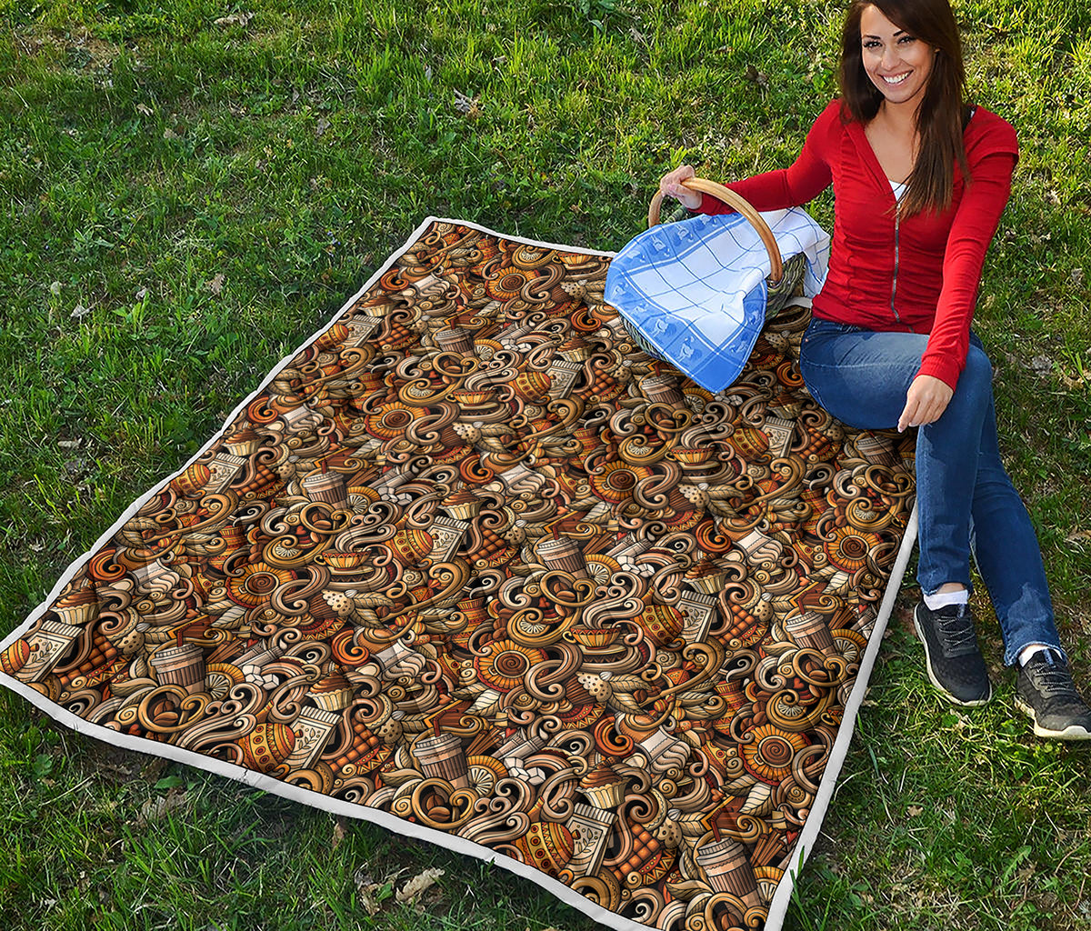 Coffee Drawing Pattern Print Quilt
