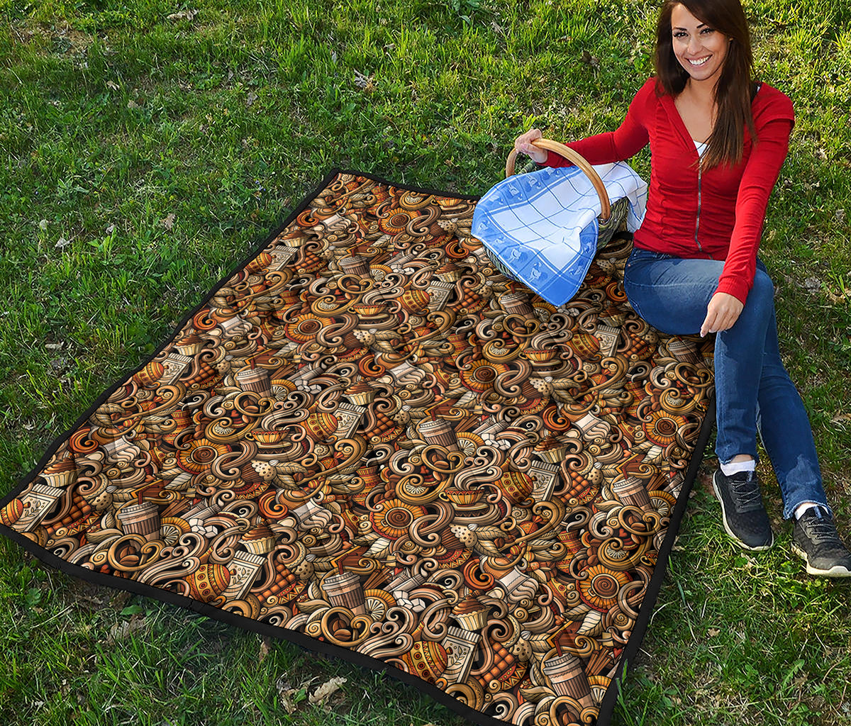 Coffee Drawing Pattern Print Quilt