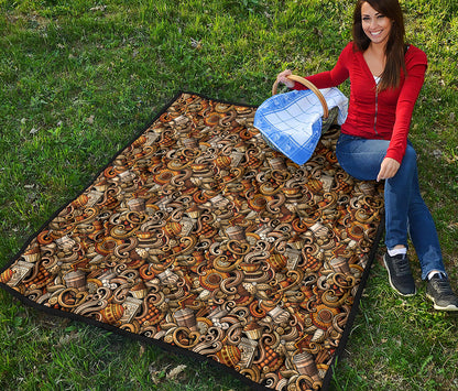 Coffee Drawing Pattern Print Quilt