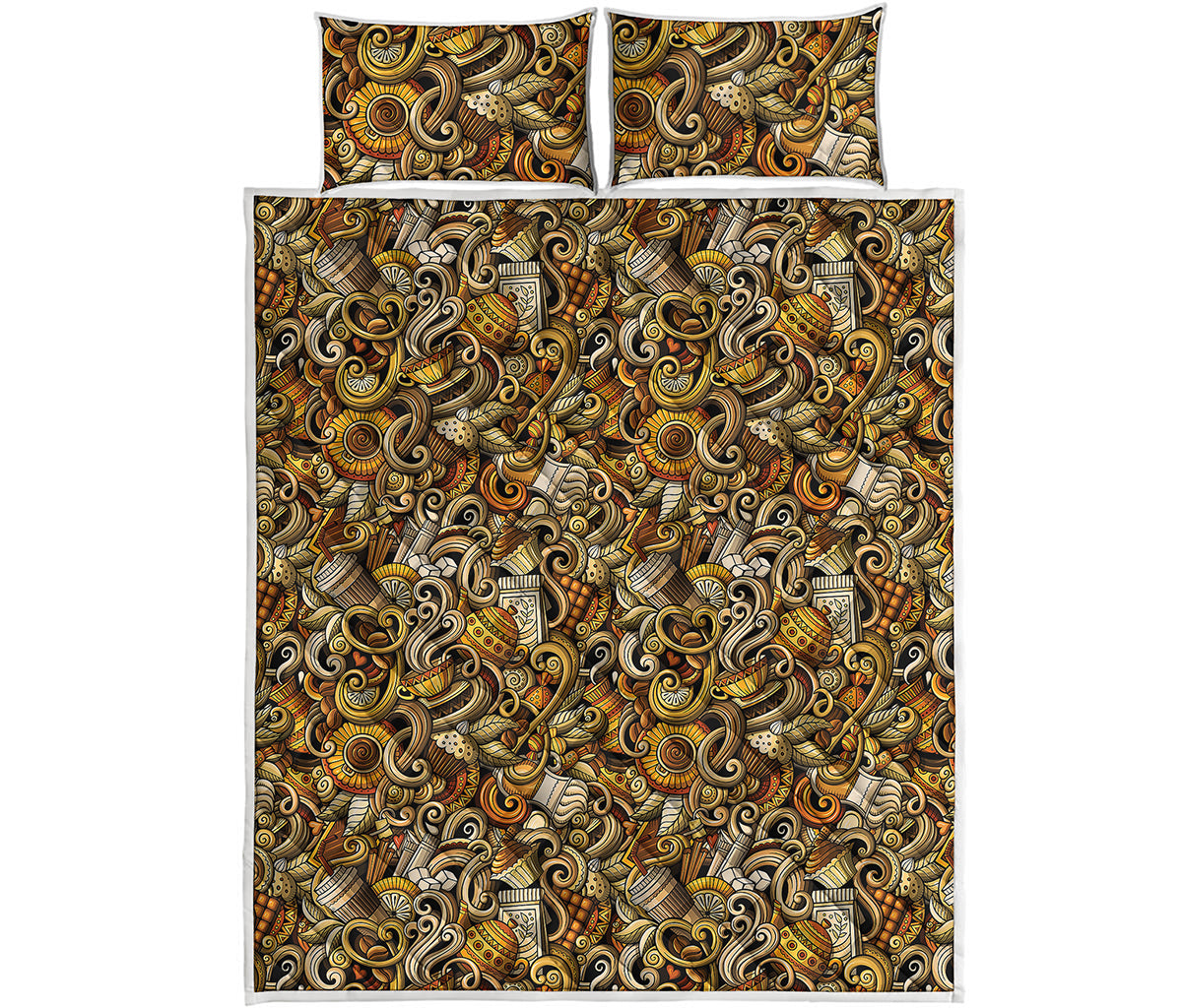 Coffee Drawing Pattern Print Quilt Bed Set