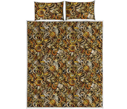 Coffee Drawing Pattern Print Quilt Bed Set