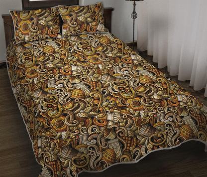 Coffee Drawing Pattern Print Quilt Bed Set