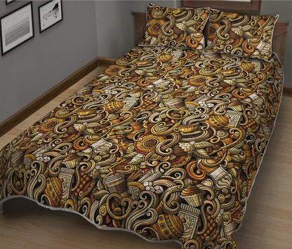 Coffee Drawing Pattern Print Quilt Bed Set