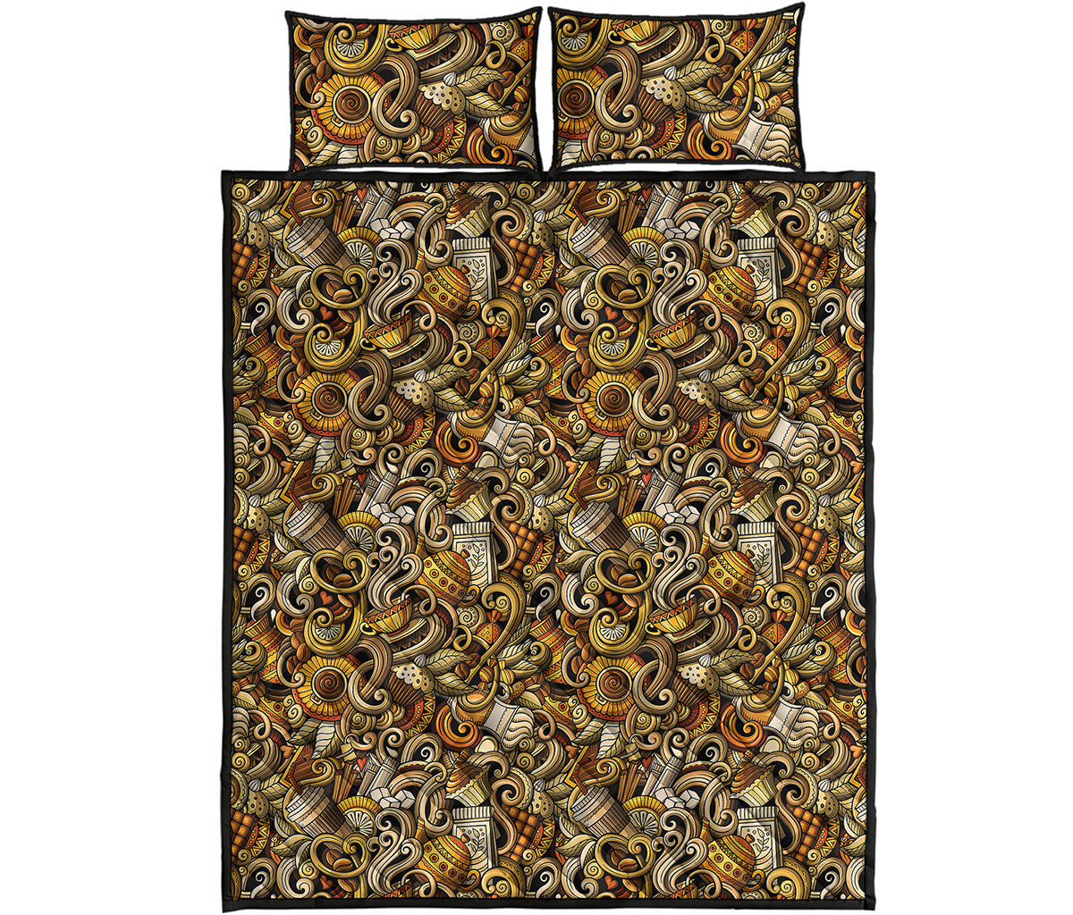 Coffee Drawing Pattern Print Quilt Bed Set