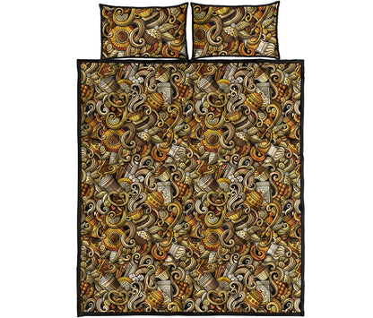 Coffee Drawing Pattern Print Quilt Bed Set