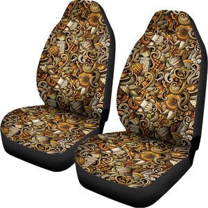 Coffee Drawing Pattern Print Universal Fit Car Seat Covers