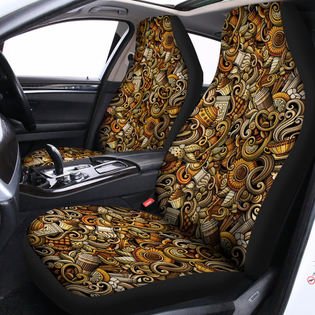 Coffee Drawing Pattern Print Universal Fit Car Seat Covers