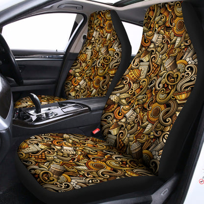 Coffee Drawing Pattern Print Universal Fit Car Seat Covers