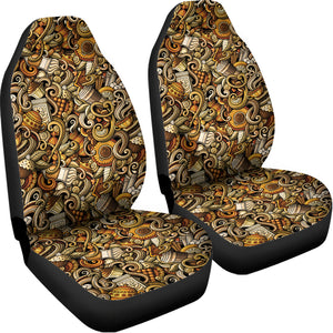 Coffee Drawing Pattern Print Universal Fit Car Seat Covers