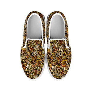 Coffee Drawing Pattern Print White Slip On Shoes