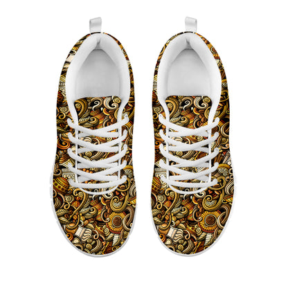Coffee Drawing Pattern Print White Sneakers