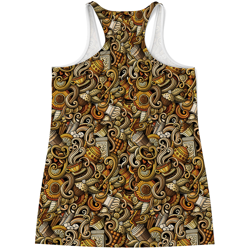 Coffee Drawing Pattern Print Women's Racerback Tank Top