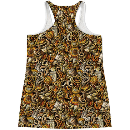 Coffee Drawing Pattern Print Women's Racerback Tank Top