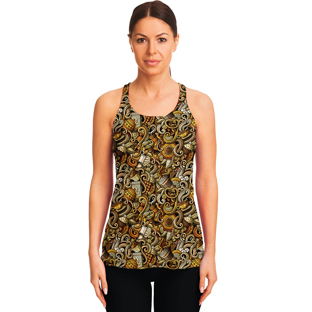 Coffee Drawing Pattern Print Women's Racerback Tank Top