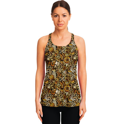Coffee Drawing Pattern Print Women's Racerback Tank Top