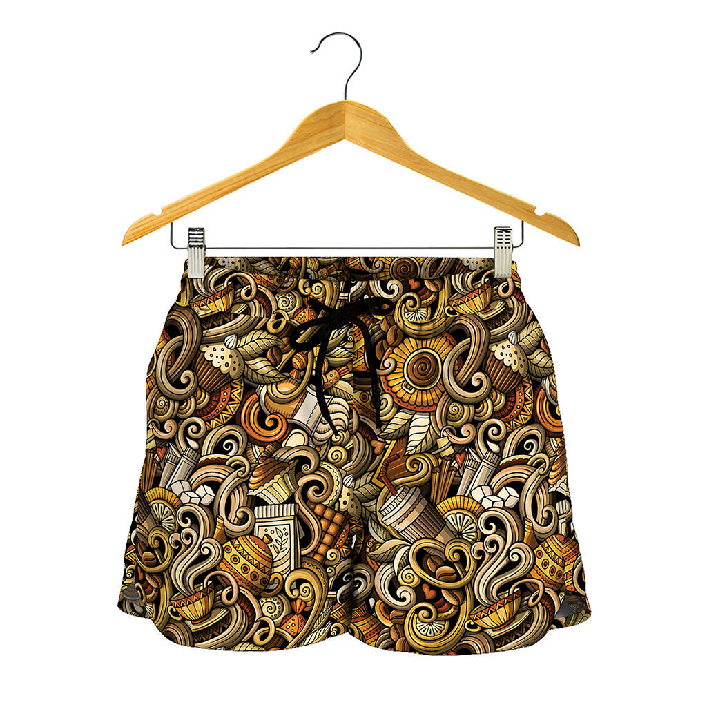 Coffee Drawing Pattern Print Women's Shorts