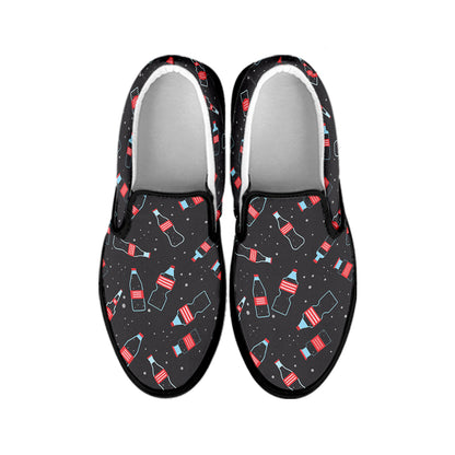 Cola Bottle Pattern Print Black Slip On Shoes