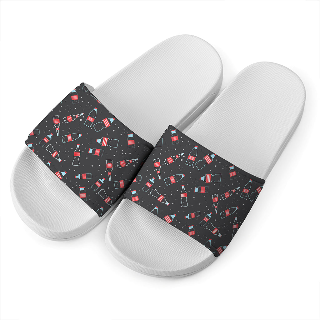 Cola Bottle Pattern Print White Slide Sandals