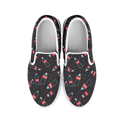Cola Bottle Pattern Print White Slip On Shoes